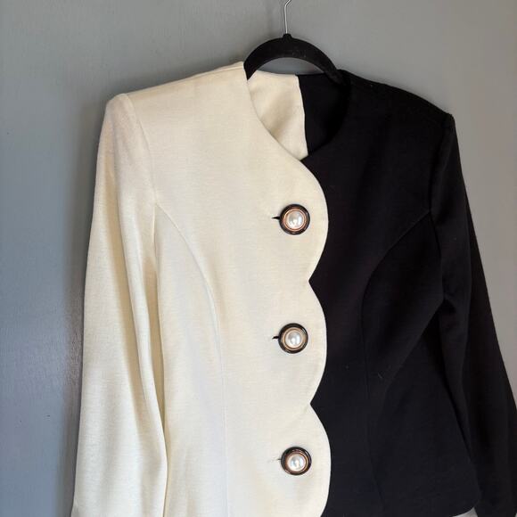 Vintage Women's Small Colorblock B&W Big Button Blazer Retro 90's Classic MCM - Picture 3 of 7